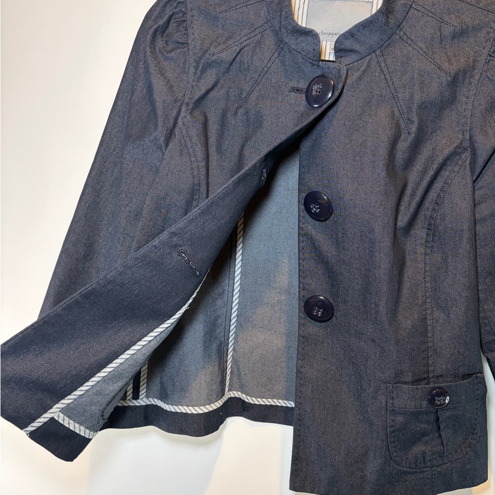 Classiques Entier Navy Button-Front Cropped Jacket - Picture 5 of 8